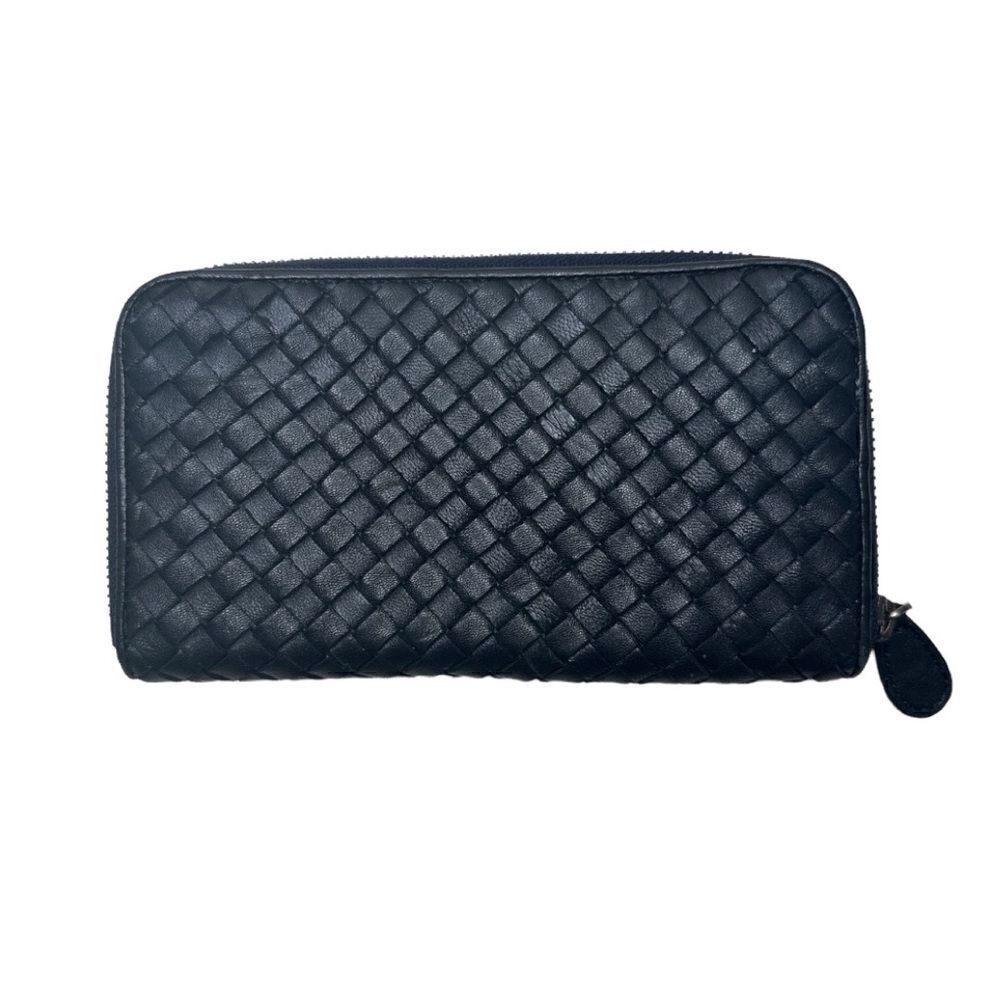 BOTTEGA VENETA Intrecciato Navy Leather Wallet